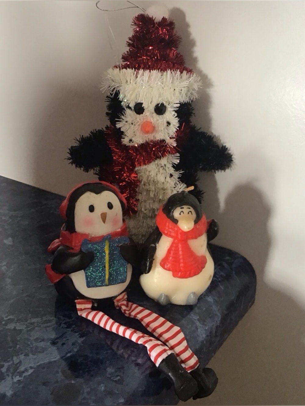 Penguin Christmas Holiday decoration Shelf Sitter Candle Tinsel Decoration Lot